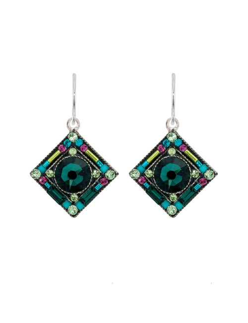 E341 EM Contessa/Geometric Diamond Earrings-Emerald