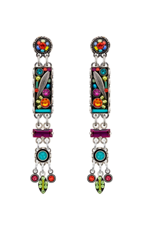 E355P-MC Botanical Linear Chandelier Post Earrings-Multicolor