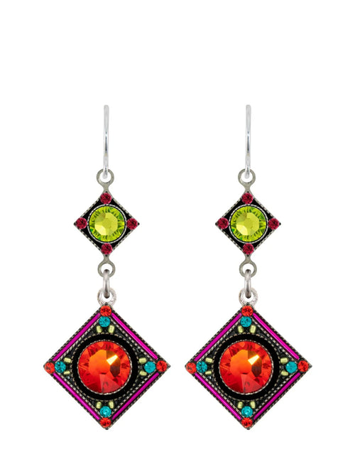 457-MC Rainbow 2-Tier Diamond Earrings- Multicolor