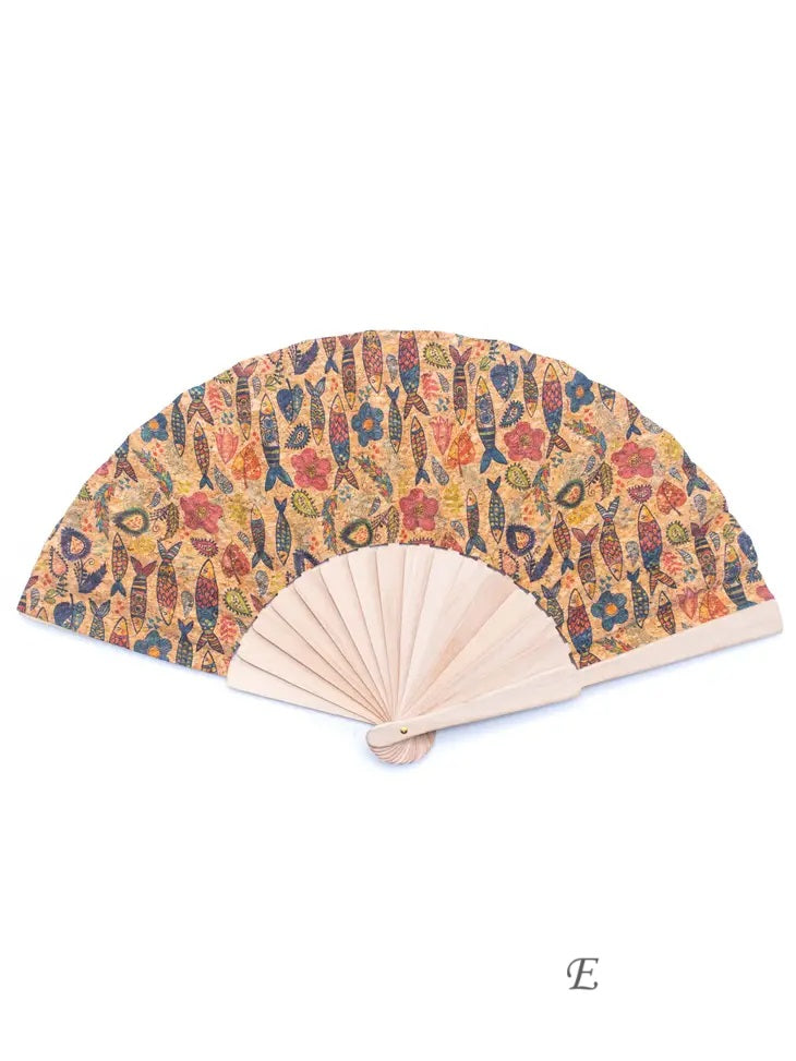 Cork Antique Wooden Folding Hand Fan with Box - 863
