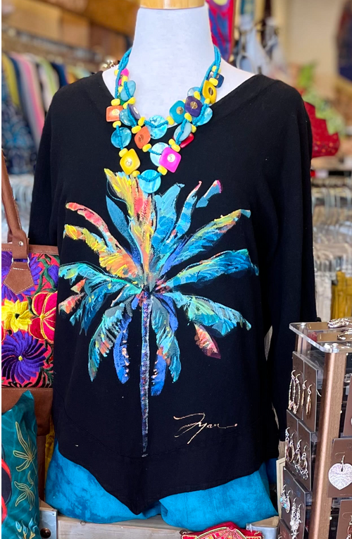 Neon Palm Hand-Painted Top