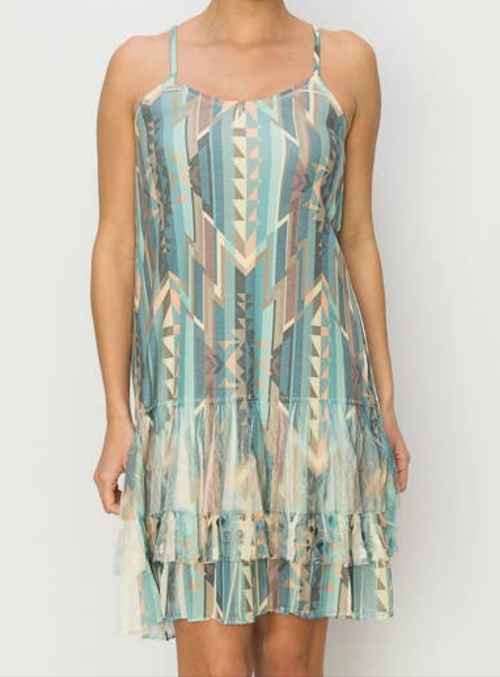 4672 Dress in Bg/Turq Geo