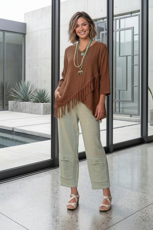 New Cotton Gauze Fringe Top