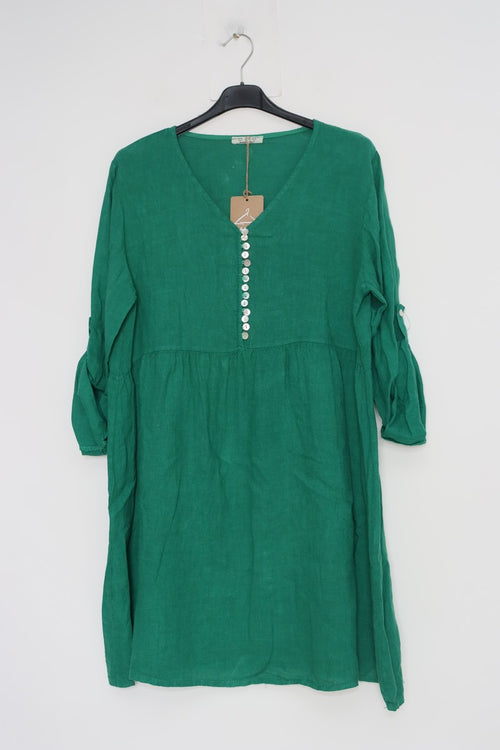 100% Linen Bitty Button Dress - 1139