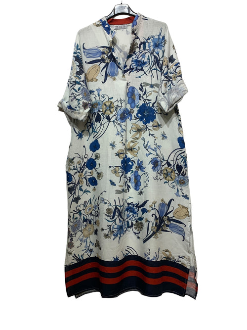 04392 Long Floral Linen Dress