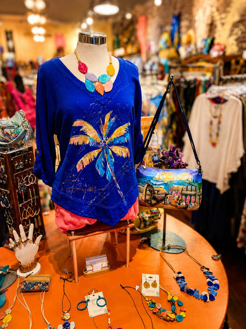 Neon Palm Hand-Painted Top Caspian