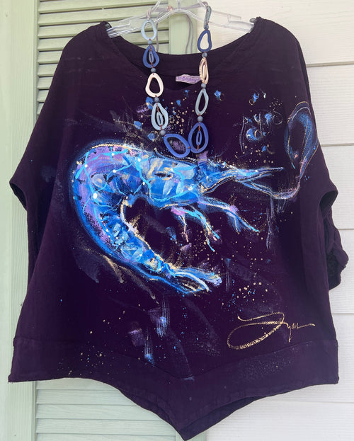 Neon Shrimp Hand-Painted Top