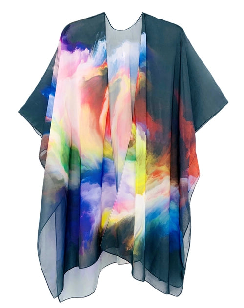 JC070993 Black-Multi Multicolors Clouds Kimono