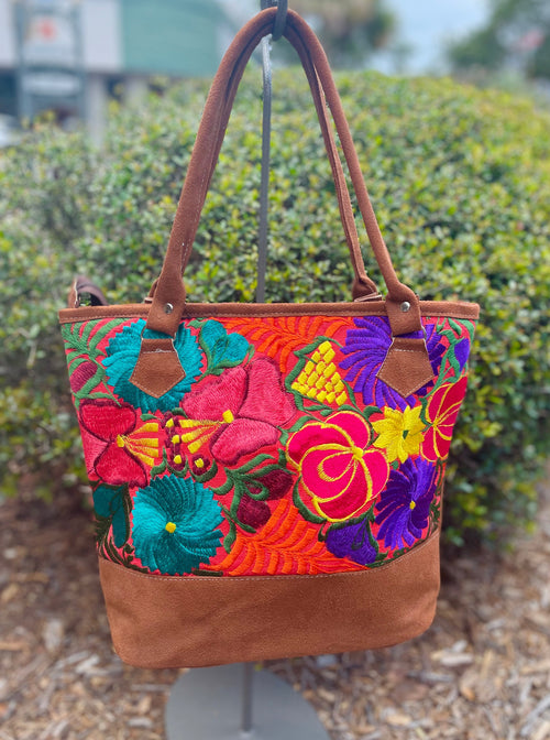 Madison Floral Embroidery Large Vegan Leather Tote Bag