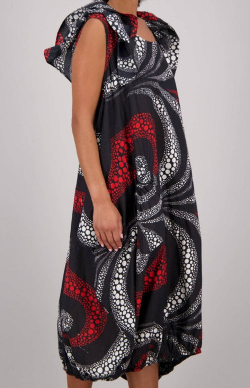 Red & Black Wax Print Abstract Print Dress