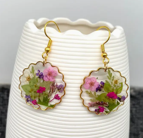 Pressed Dried Flower Dangle Earrings-64646
