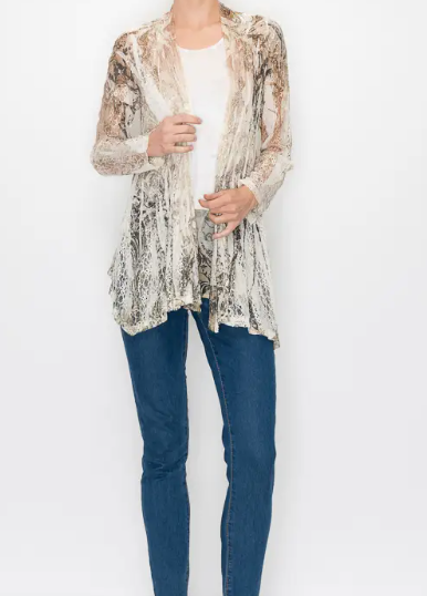 407-493 LACE CARDIGAN Bg/Turq