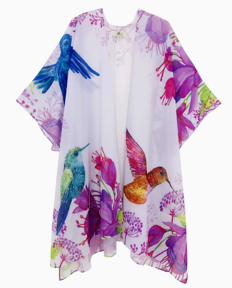 JC Sunny Kimono 71058  Fuchsia-Blue Hummingbird Floral