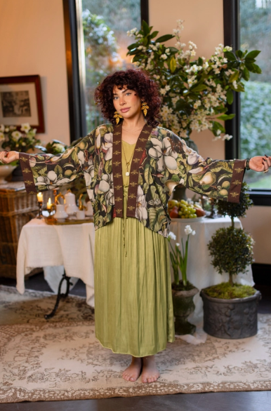 Fleur De Lune Pixie Duster Crop Kimono w/ Florals & Bees