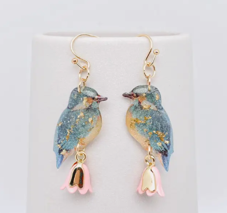 Resin Bird Charm Dangle Earrings-57926