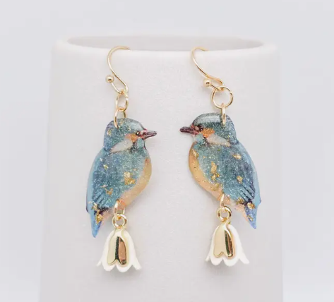 Resin Bird Charm Dangle Earrings-57926