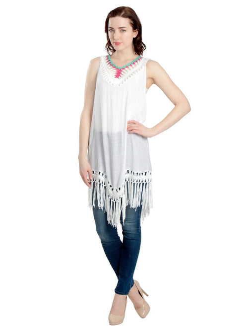 YD1040 Sleeveless Crochet Beach Cover-up