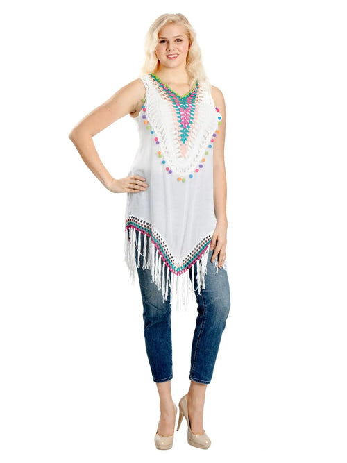 YD1089 Sleeveless Crochet Beach Cover-Up