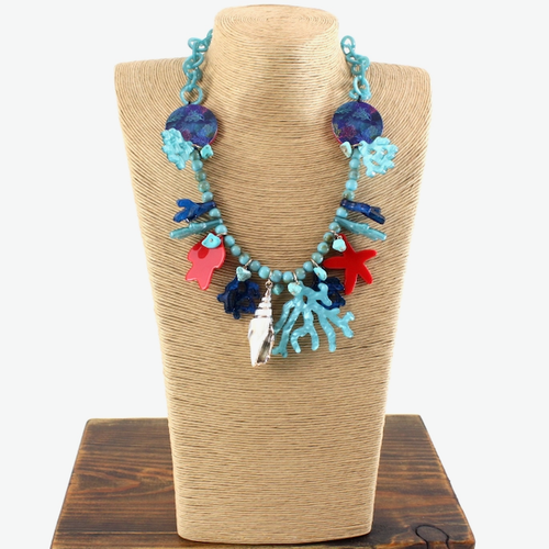 N25112 Polyresin Sealife Charms Link Statement Necklace