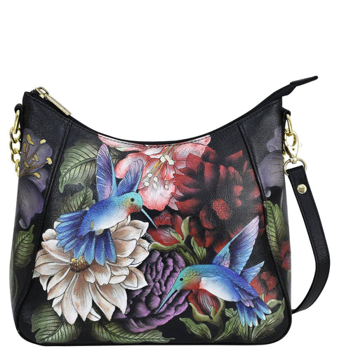 Hand Painted Hummingbirds Zip-Top Shoulder Hobo - 709