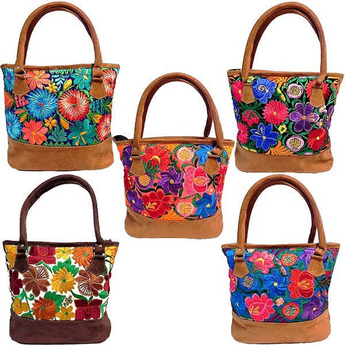 EMBROIDERED-FLOWER TOTE : LG