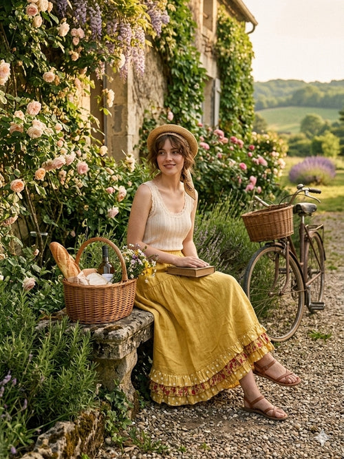 9902 Linen Skirt Liberty and Polka Dots