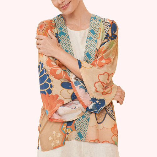 70s Kaleidoscope Floral Kimono Jacket in Coconut