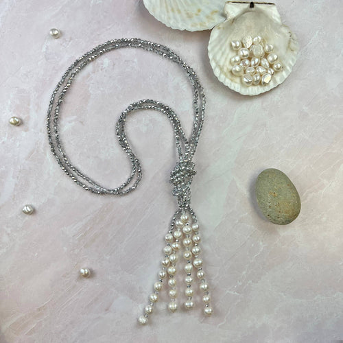 Crystal & Pearl Tassel Necklace