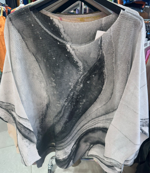 C1012 Tie-dye  Black  Round Knit Long Sleeves Sweater