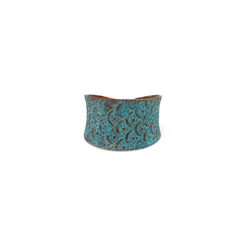 Copper Patina Ring - Turquoise Scallop Design