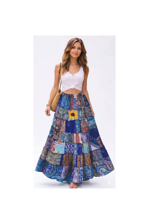 AB-44 Flowy Multi Print Long Skirt
