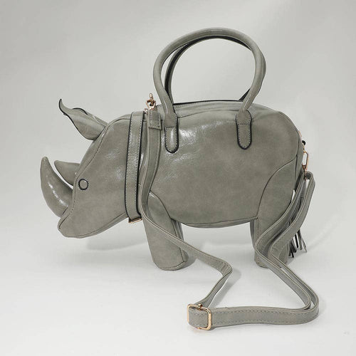 Faux Leather Rhino Shaped Crossbody Handbag - Grey