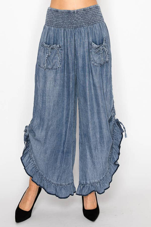 Smocked Ruffle Denim Pants- 4932SW