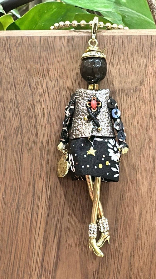 N23188G Stone Adorned French Doll Stainless Steel Necklace