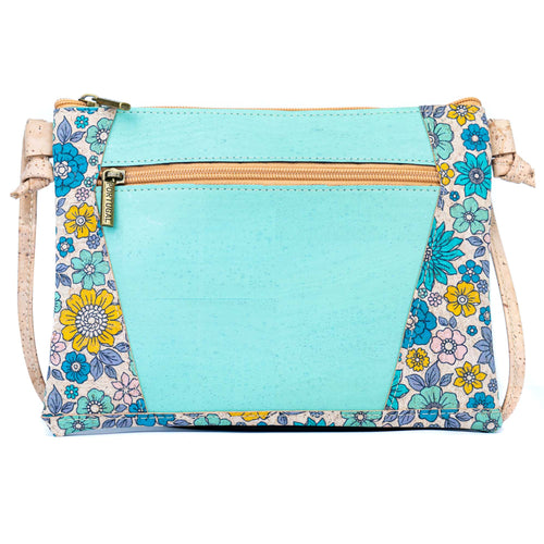 Cork Crossbody Bag with Floral Trim - Small Vegan Shoulder Bag BAGP- 353
