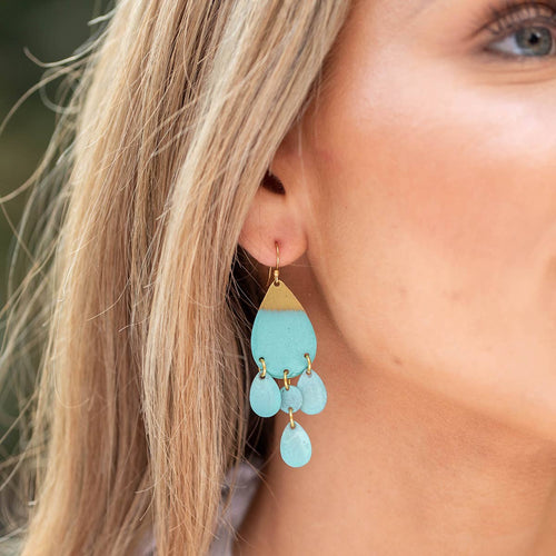 Brass Patina Earrings - Blue Dangles EP820