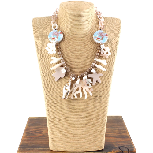 N25112 Polyresin Sealife Charms Link Statement Necklace