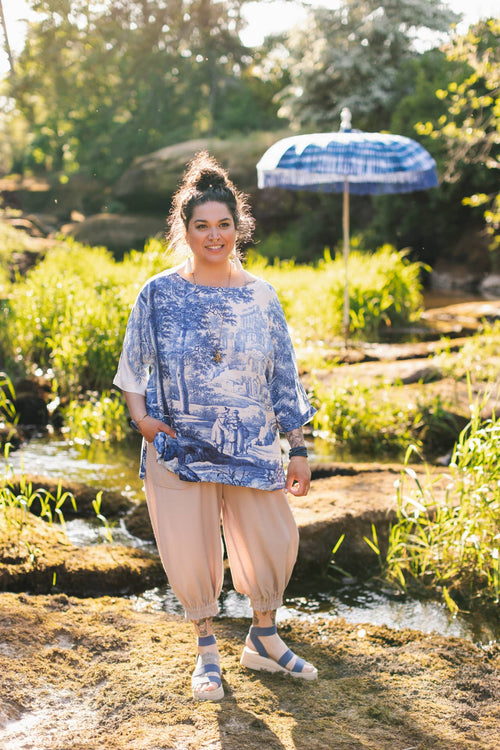 Let The Light In Luxe Tee Tunic Shirt w/ Blue Delft Toile