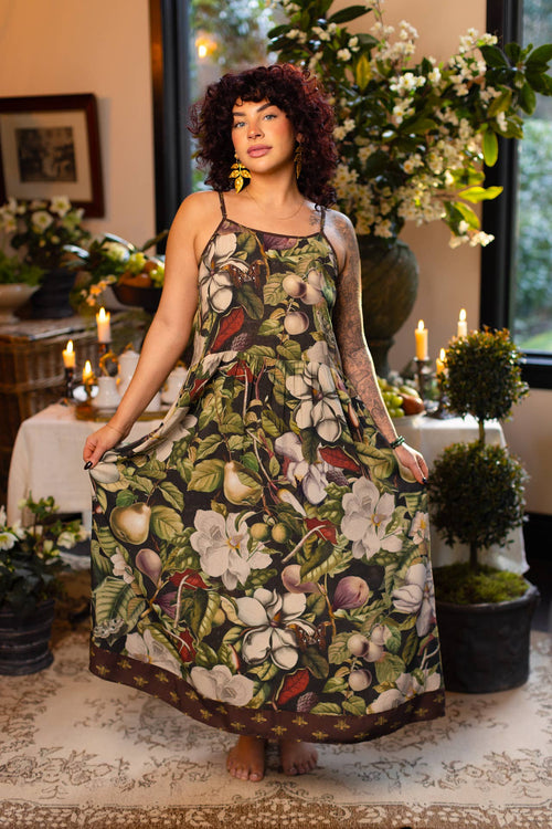 Fleur De Lune Bohéme Long Maxi Slip Dress w/ Florals & Bees