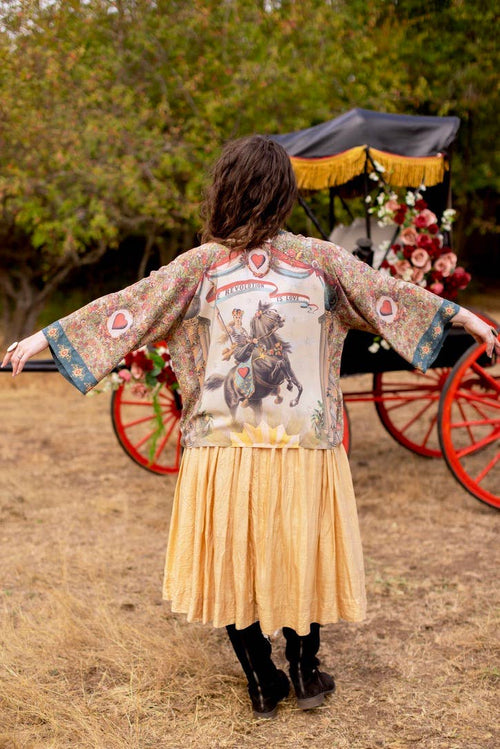 Love Revolution Pixie Crop Kimono w/ Sun, Horse & Florals
