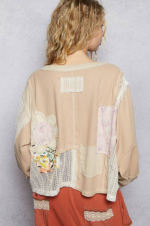 V-neck Patch Detail Solid Knit Top YKT1525