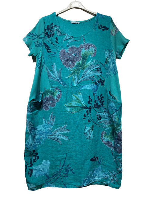 26009 Linen Floral Dress with Pockets