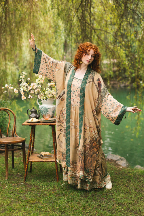 Fable Opera Duster Kimono Robe w/ Deer Moon & Blossom
