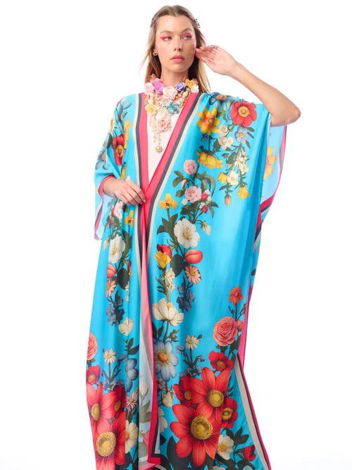 Floral Garden Maxi Kimono-Blue Floral | Kimono