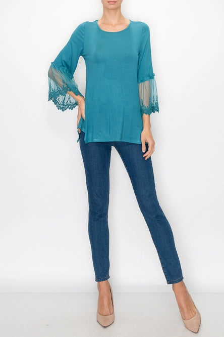 4480 Lace Trimmed Sleeve Top