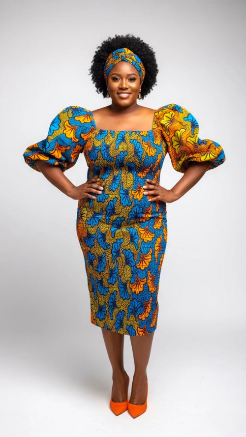 Blue and Yellow Smocked Wax Dress