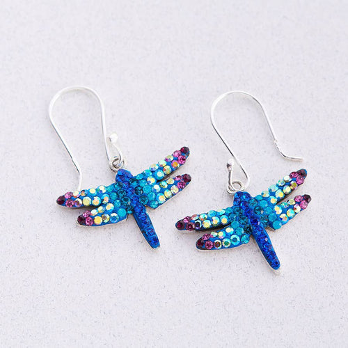 Crystal and Silver Mystic Dragonfly Earrings 8138