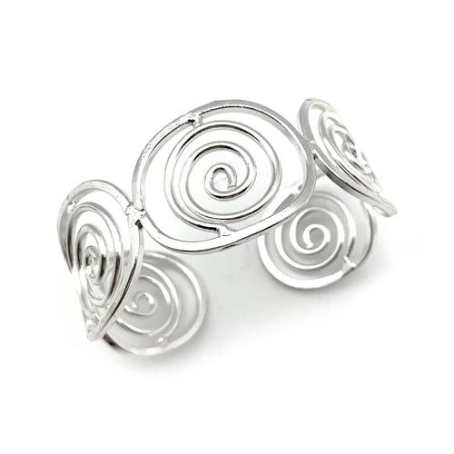 Silver Plated Adjustable Cuff Bracelet - Spiral Ovals