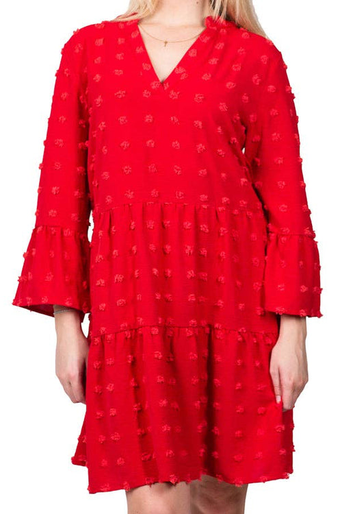 Rizzo Red Swiss Dot Dress Long Sleeve