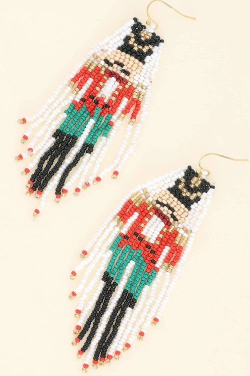 NUTCRACKER TASSEL BEADED CHRISTMAS EARRINGS XE13126